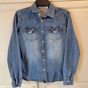 Overdrive Cotton Denim Pearl Snap Long Sleeve Shirt